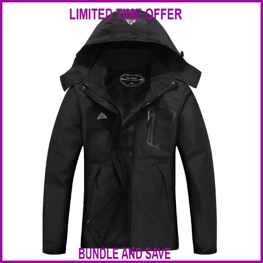 Waterproof Lightweight Rain Jacket Detachable Hood Windproof Breathable Trench